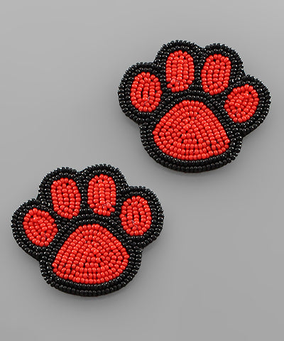 DAWG Paw Beaded Studs / Black + Red