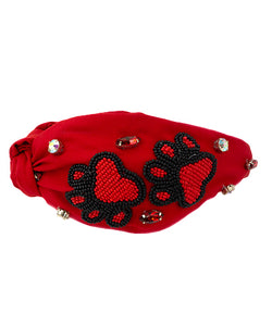 GAMEDAY Paws Beaded Headband/ Blk+Red