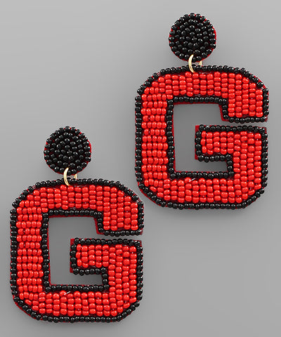 Gameday “G” Beaded Earrings/Blk+Red