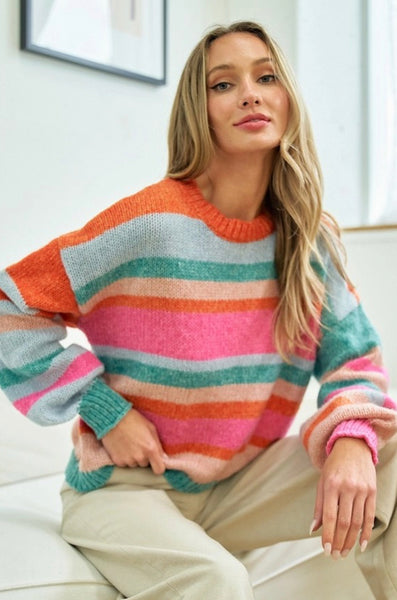 Golden Hour Era Striped Sweater/ Pink Multi