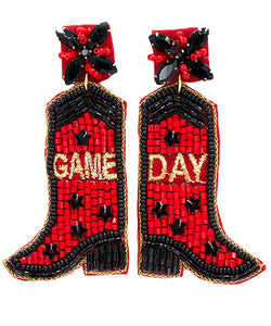GAME DAY Beaded Boot Earrings/ Blk+Red