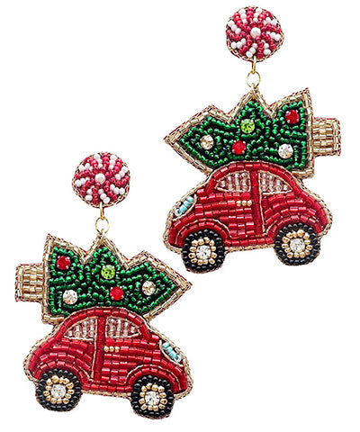 Christmas Tree + Car beaded Earrings