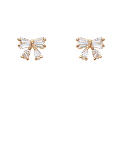 Cubic Zirconia Bow Studs/ Gold