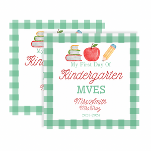 Back To School Milestone Sign - Green Gingham/student sign