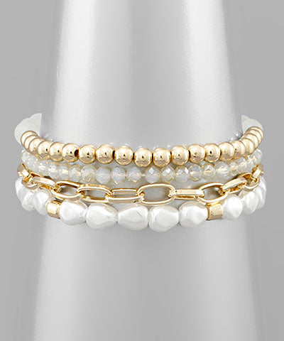 Pearl + White 4 Row Bracelet