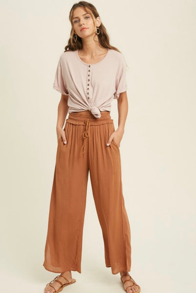 Casual Conversation Flowy Pants/ Brown