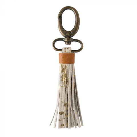 Gold and Ivory Leather Tassel Key Fob