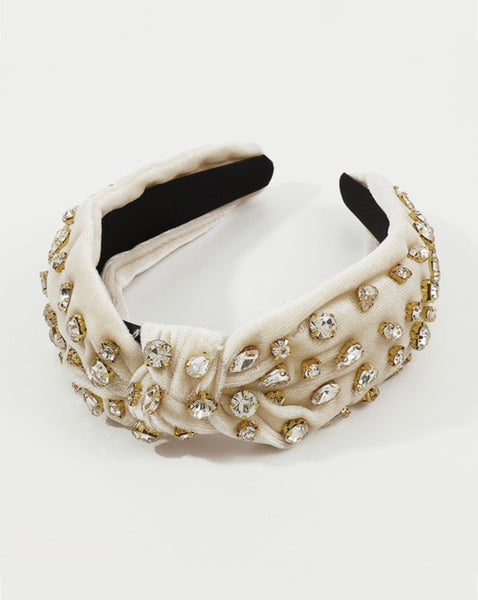 Jewel Studded Headband/ Beige