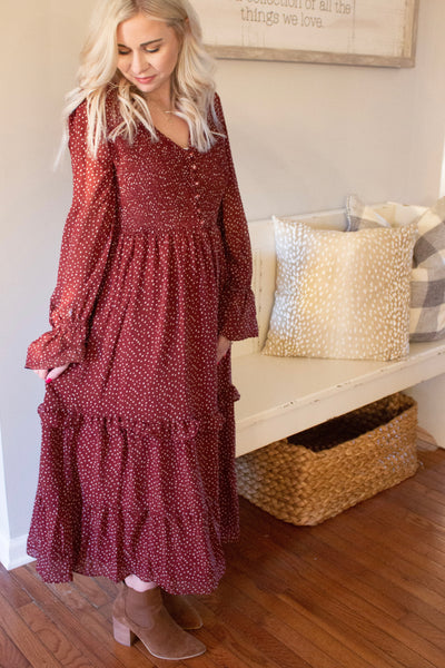 In The Meadows Midi Ruffle Dress / Cranberry