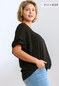 The Melanie Ruffle Short Sleeve Solid Top (Plus Size)
