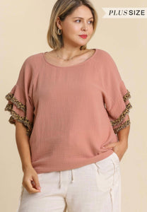 The Lizzy Leopard Ruffle Sleeve Top (Plus Size)