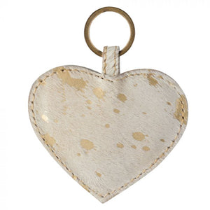 Cow Hide and Gold Heart Key Fob
