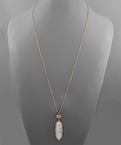 Gold + White Marble Spotted Pendant Necklace