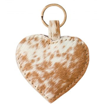 Brown Cow Heart Key Fob