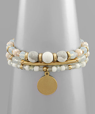 White + Gold 3 Row Bracelet/ White