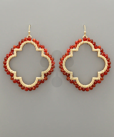 Quatrefoil Bead Earring/ Red