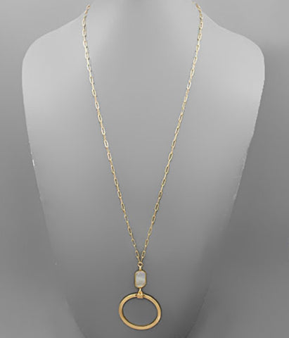 Stone and Circle Pendant Gold Necklace