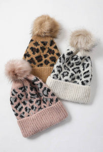 Leopard Knit Beanie / Brown