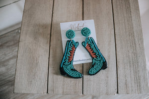 Cowboy Boots Seed Bead Earring / Turquoise
