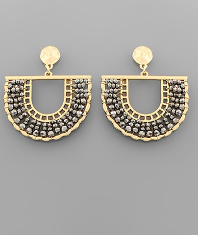 Glass Bead + Gold Dangle Earrings/ Hematite