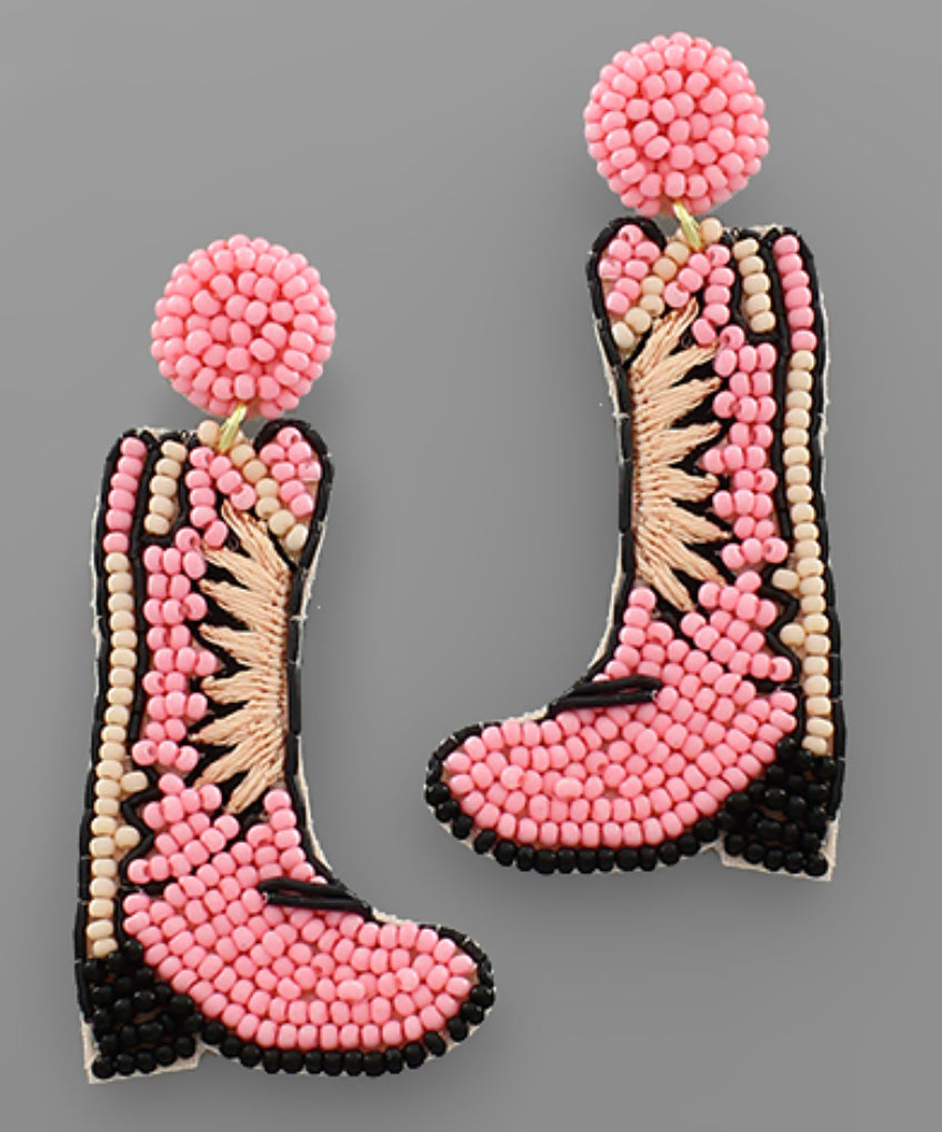 Cowboy Boots Seed Bead Earring / Pink