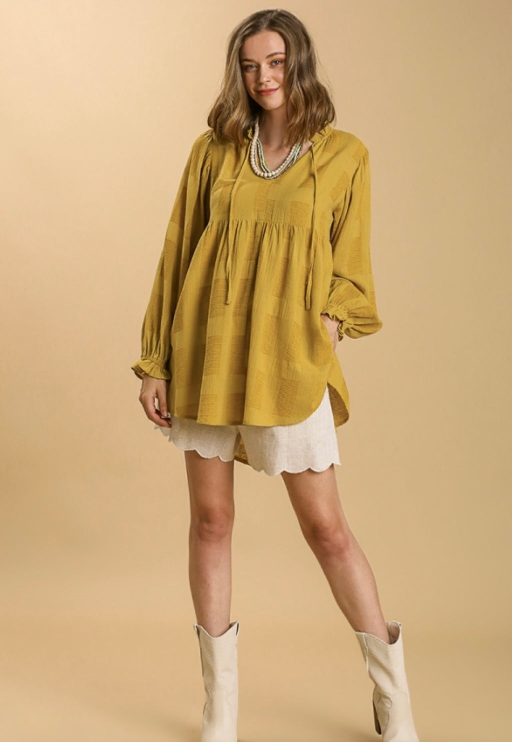 The Elsie Babydoll Tiered Top - Gold