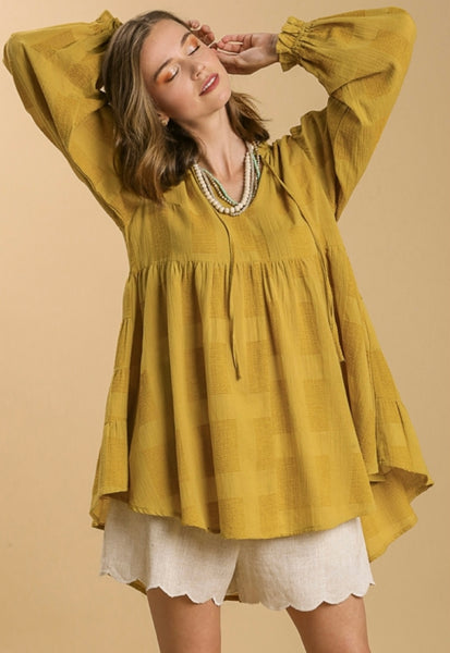 The Elsie Babydoll Tiered Top - Gold