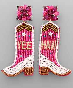 YEE-HAW Beaded Cowgirl Boot Earrings