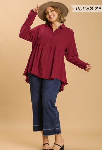 A wonderful Life Babydoll Top (Plus Size)/ Red
