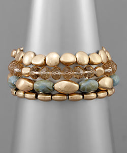 Natural Blue + Gold 4 Row Bracelet
