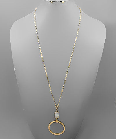 Long Round + Tassel Pendant Necklace/ Gray