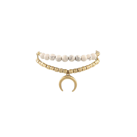 Horn Pendant Bracelet / White + Gold